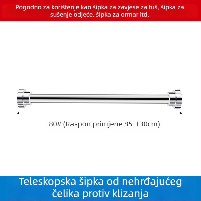 Nehrđava čelična teleskopna šipka za sušenje odjeće u kupaonici, šipka za zavjesu tuša i garderobu