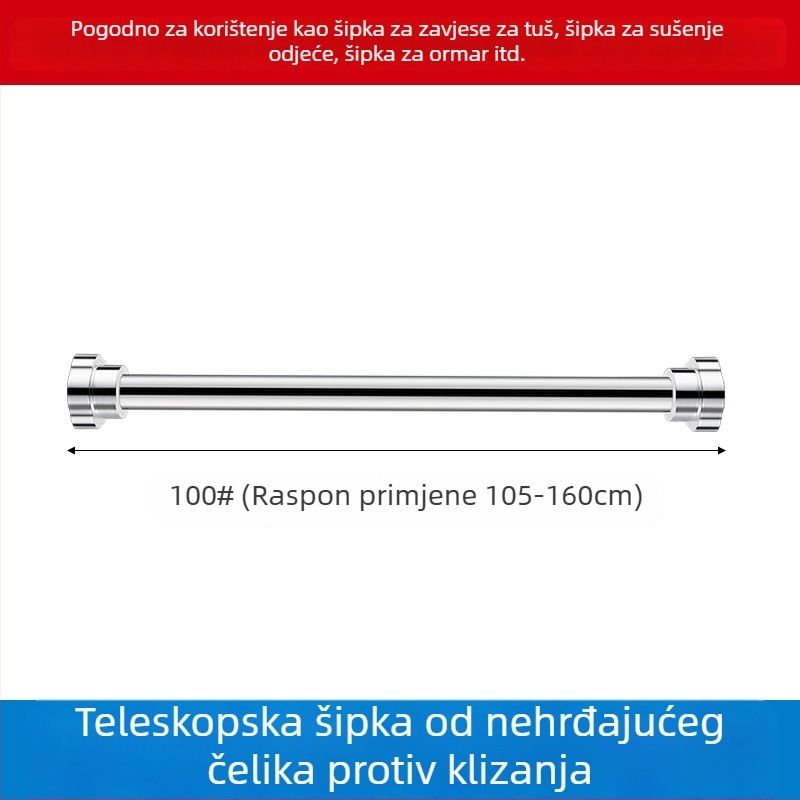 Nehrđava čelična teleskopna šipka za sušenje odjeće u kupaonici, šipka za zavjesu tuša i garderobu