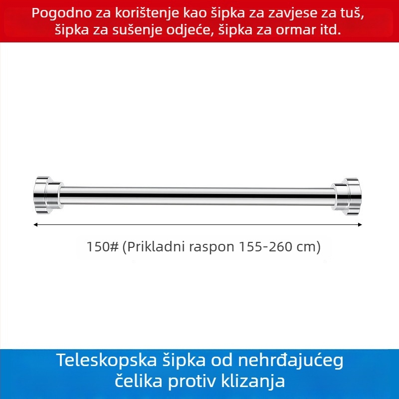 Nehrđava čelična teleskopna šipka za sušenje odjeće u kupaonici, šipka za zavjesu tuša i garderobu
