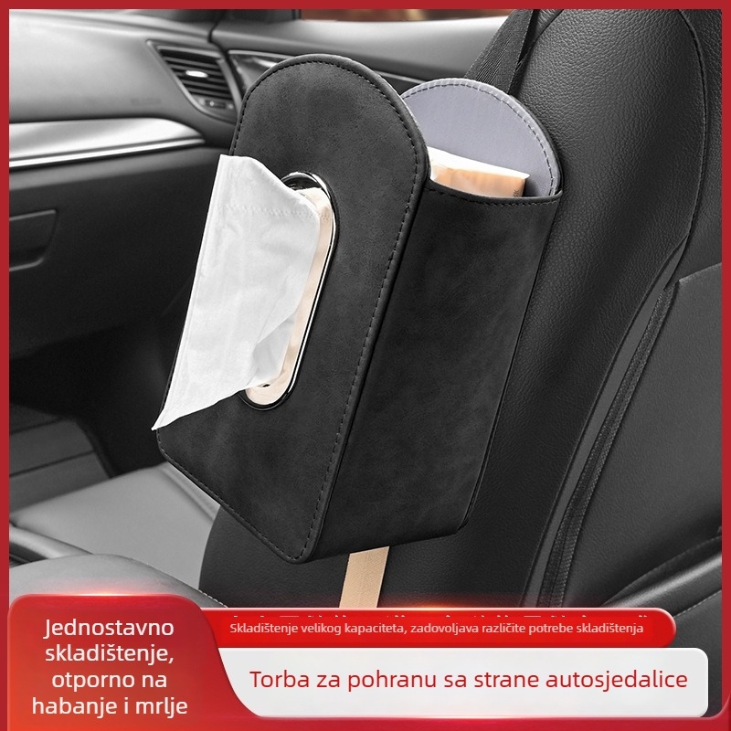 Kutija za maramice za automobil s multifunkcionalnom vrećom za pohranu – bočni džep sjedalice i držač za čašu