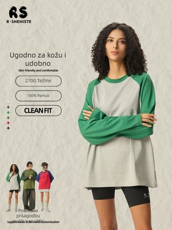 RS muška dugačka majica od 270 g pamuka, retro američki stil, raglan rukavi, okrugli izrez