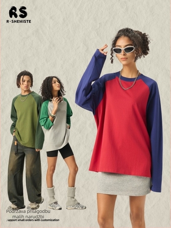 RS muška dugačka majica od 270 g pamuka, retro američki stil, raglan rukavi, okrugli izrez