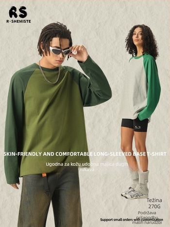 RS muška dugačka majica od 270 g pamuka, retro američki stil, raglan rukavi, okrugli izrez