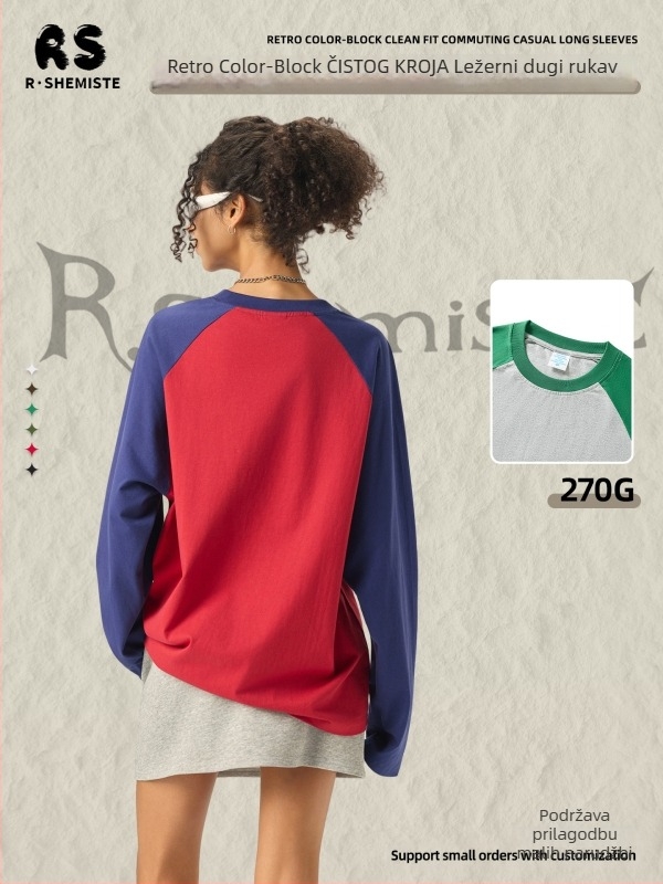 RS muška dugačka majica od 270 g pamuka, retro američki stil, raglan rukavi, okrugli izrez