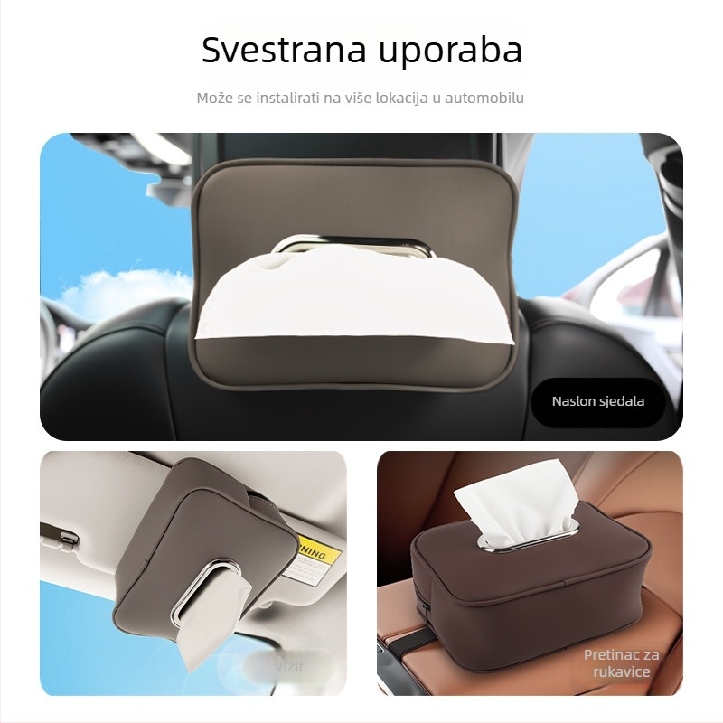 Kožna kutija za maramice u automobilu — viseća na viziru za sunce, naslonu za ruku i stražnjem dijelu sjedala