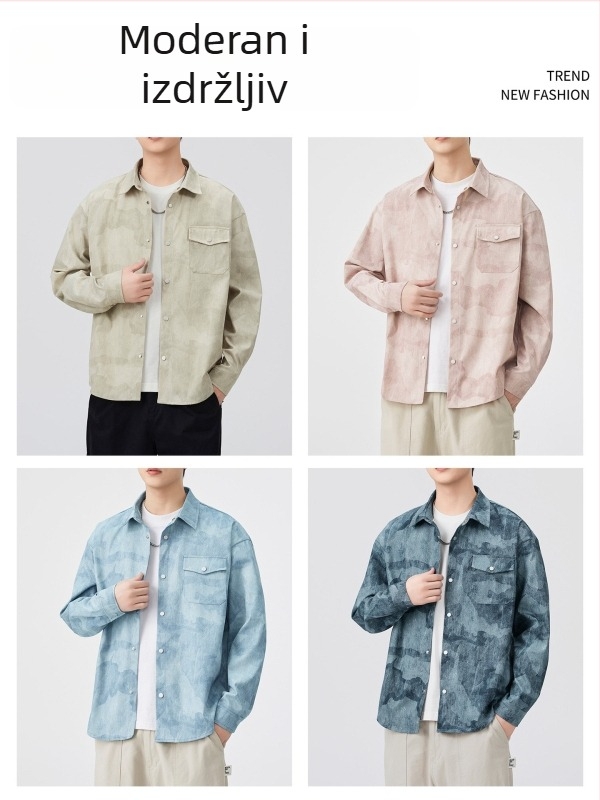 NASA muška košulja-kardigan s tie-dye, dugi rukavi, široka silueta, proljeće i jesen