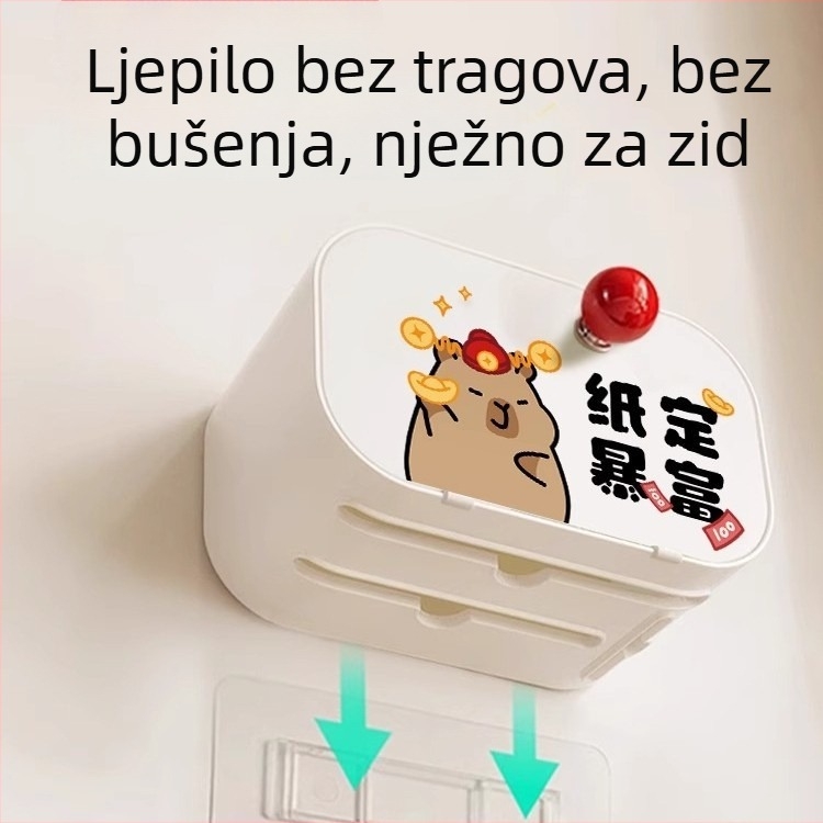 Kapibala vodootporna kutija za papir, zidni držač za rolnu toaletnog papira bez bušenja, kupaonica polica