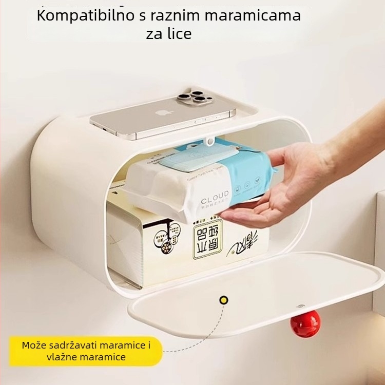 Kapibala vodootporna kutija za papir, zidni držač za rolnu toaletnog papira bez bušenja, kupaonica polica
