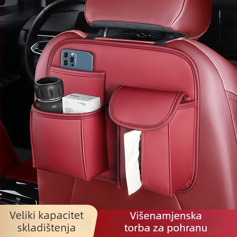 Kožni organizator za stražnju sjedalu automobila s kukom i kutijom maramica