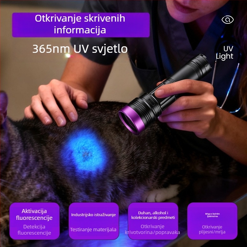 UV365 LED svjetiljka, četverojezgrena, 20W, crni ogledni kućište, za ocjenjivanje antikviteta i otkrivanje gljivica