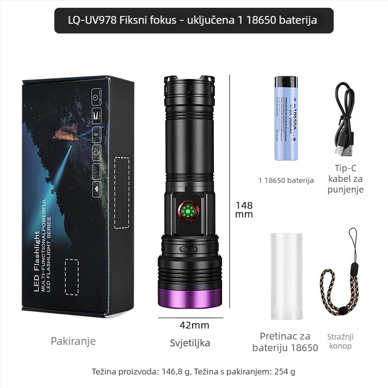 UV365 LED svjetiljka, četverojezgrena, 20W, crni ogledni kućište, za ocjenjivanje antikviteta i otkrivanje gljivica