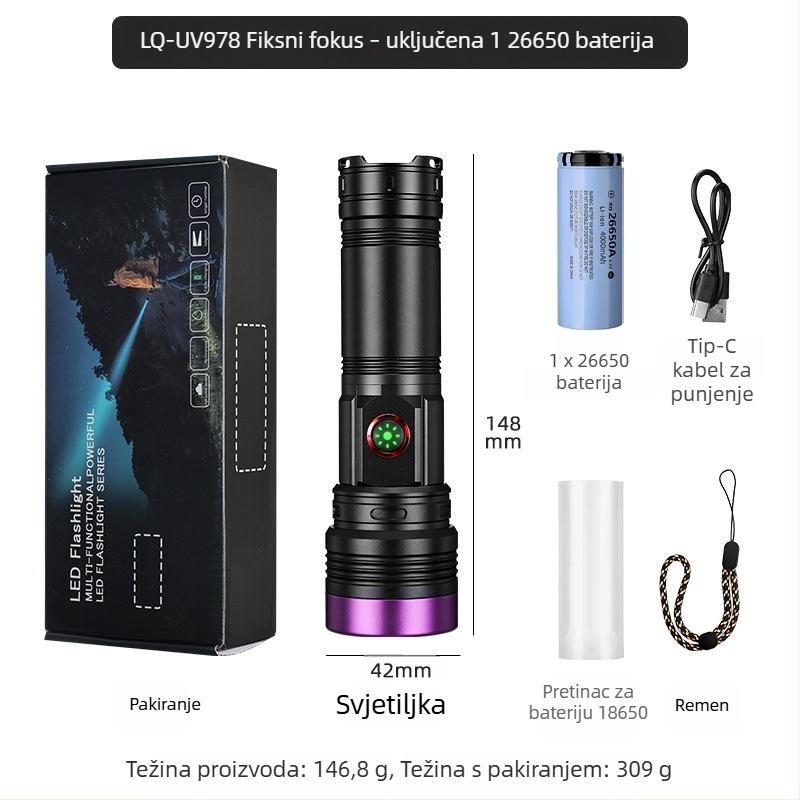 UV365 LED svjetiljka, četverojezgrena, 20W, crni ogledni kućište, za ocjenjivanje antikviteta i otkrivanje gljivica
