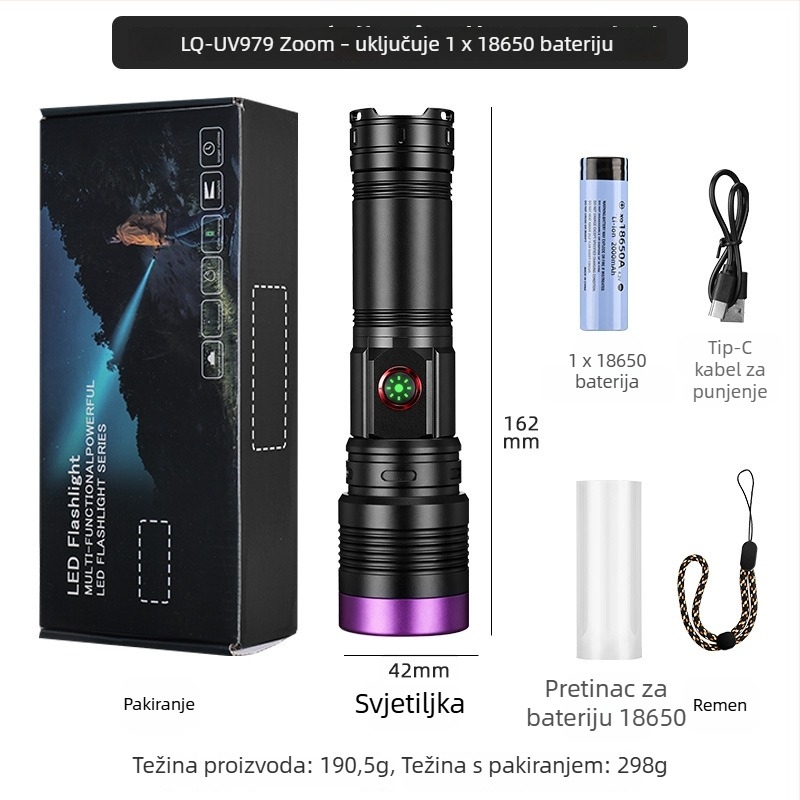 UV365 LED svjetiljka, četverojezgrena, 20W, crni ogledni kućište, za ocjenjivanje antikviteta i otkrivanje gljivica
