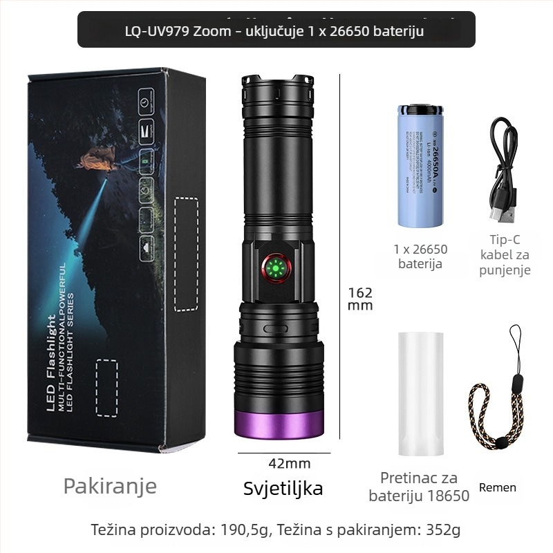 UV365 LED svjetiljka, četverojezgrena, 20W, crni ogledni kućište, za ocjenjivanje antikviteta i otkrivanje gljivica