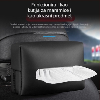 Kožna kutija za maramice u automobilu s držačem za naslon za ruku i džepom za maramice na stražnjoj strani sjedala, unutarnji dodatak