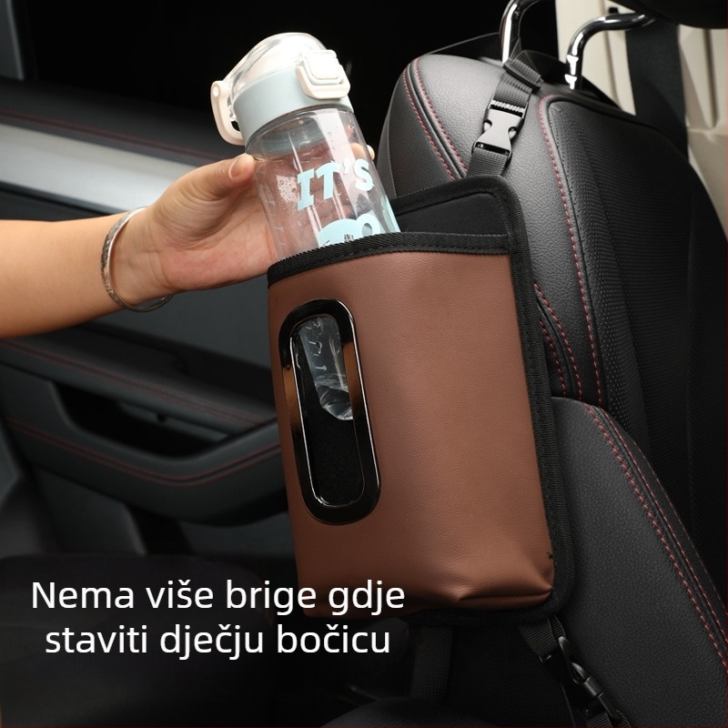 Kožna torbica za sjedište automobila – držač za bocu vode i kutija maramicama