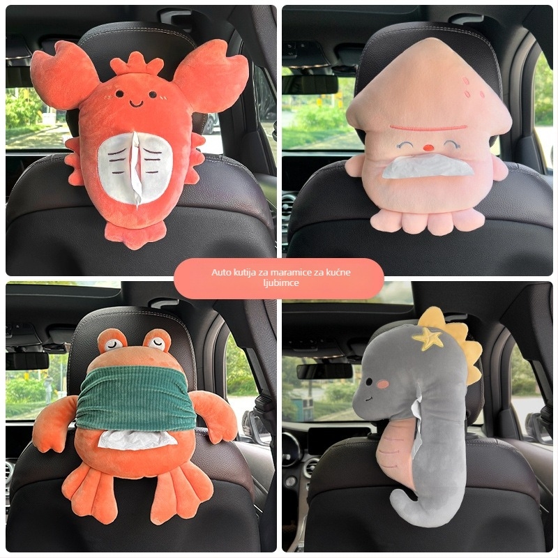 Kutija za maramice za automobil s slatkim crtić dizajnom, pričvršćena na stražnju stranu sjedala, plišani materijal, veličina 18×30 cm, zaštitni pokrov za sunce