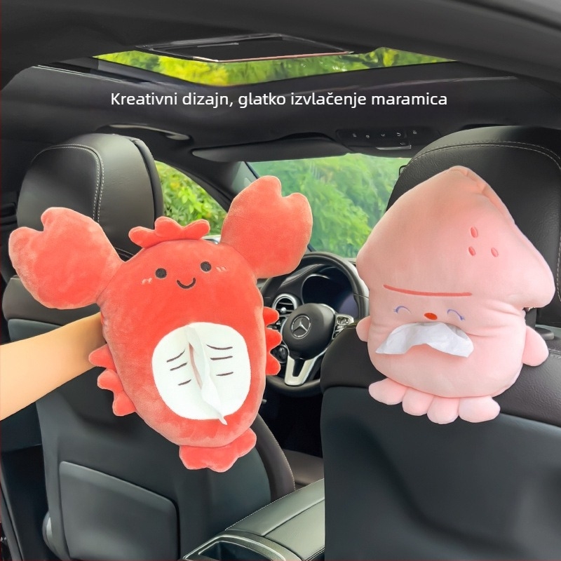 Kutija za maramice za automobil s slatkim crtić dizajnom, pričvršćena na stražnju stranu sjedala, plišani materijal, veličina 18×30 cm, zaštitni pokrov za sunce