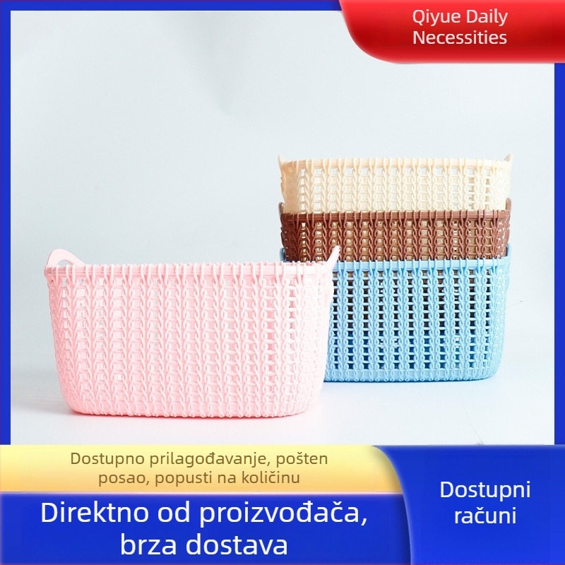 Koš za pohranu od imitacije ratana, prozračni pleteni koš, stolni plastični organizator za grickalice i kozmetiku