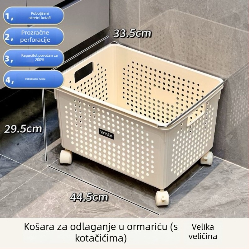 Koš za prljavo rublje s kotačićima, kućna uporaba, veliki kapacitet, kupaonica