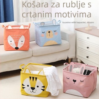 Tekstilni koš za odlaganje odjeće s karikaturnim motivom, vodootporan, ojačan, sklopiv, za igračke i rublje, dnevni boravak