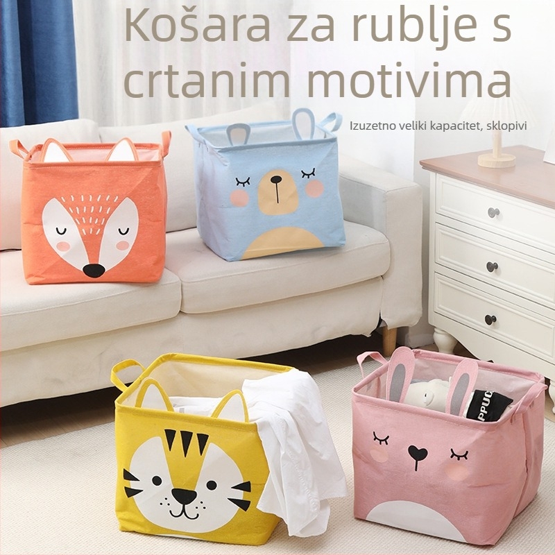 Tekstilni koš za odlaganje odjeće s karikaturnim motivom, vodootporan, ojačan, sklopiv, za igračke i rublje, dnevni boravak