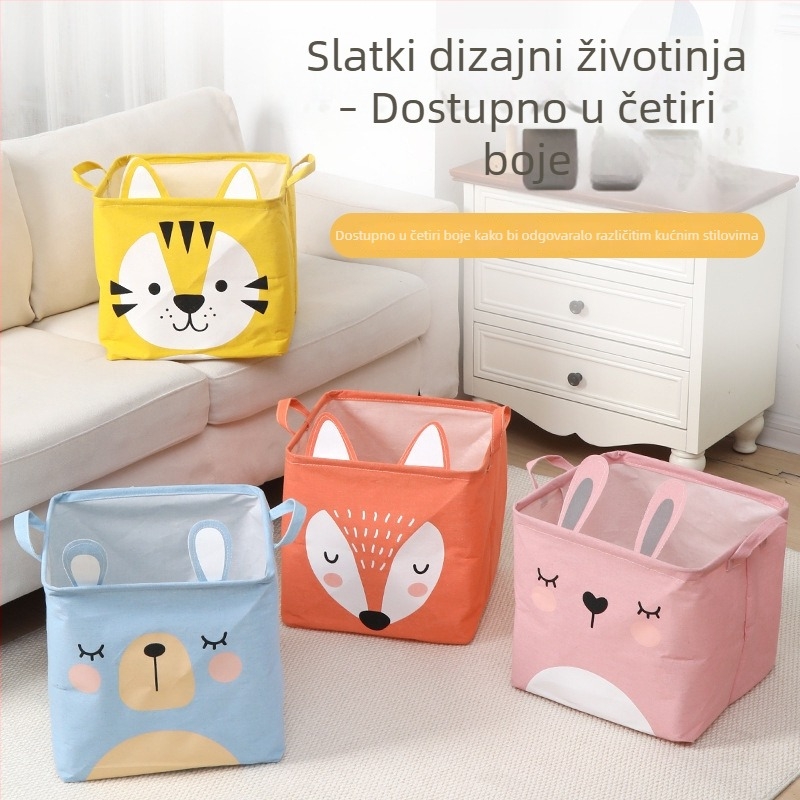Tekstilni koš za odlaganje odjeće s karikaturnim motivom, vodootporan, ojačan, sklopiv, za igračke i rublje, dnevni boravak