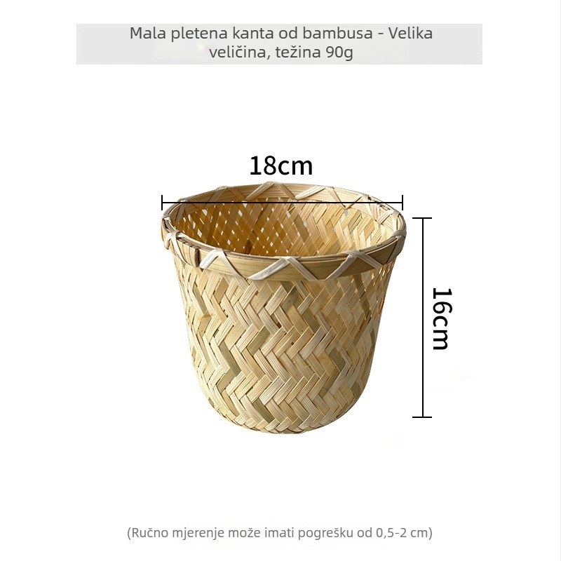 Ručni izradeni okrugli koš za pohranu od bambusa, pogodan za dnevnu sobu, spavaću sobu i radnu sobu.