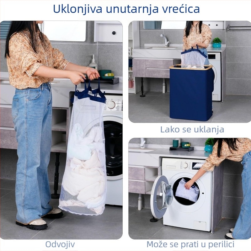 Koš za pranje s okretljivim kotačićima, velik kapacitet, 3 odvojive unutarnje torbe, vodootporan koš za prljavo rublje za praonicu i spavaću sobu