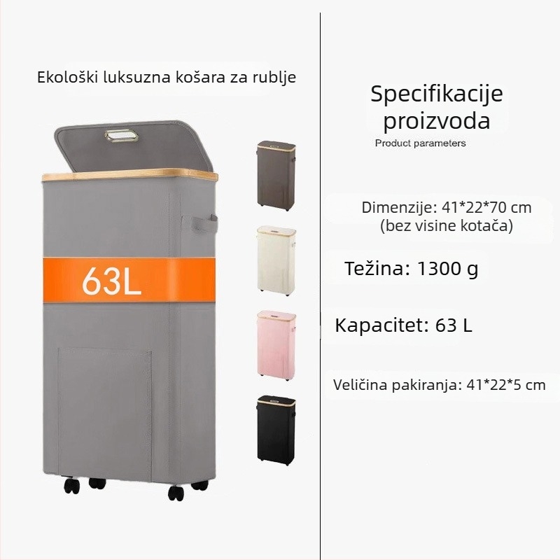 Sklopivi koš za rublje s kotačićima za kupaonicu, kompaktni spremnik za odlaganje odjeće i igračaka