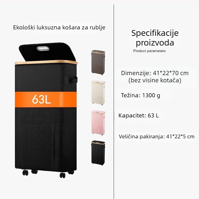 Sklopivi koš za rublje s kotačićima za kupaonicu, kompaktni spremnik za odlaganje odjeće i igračaka