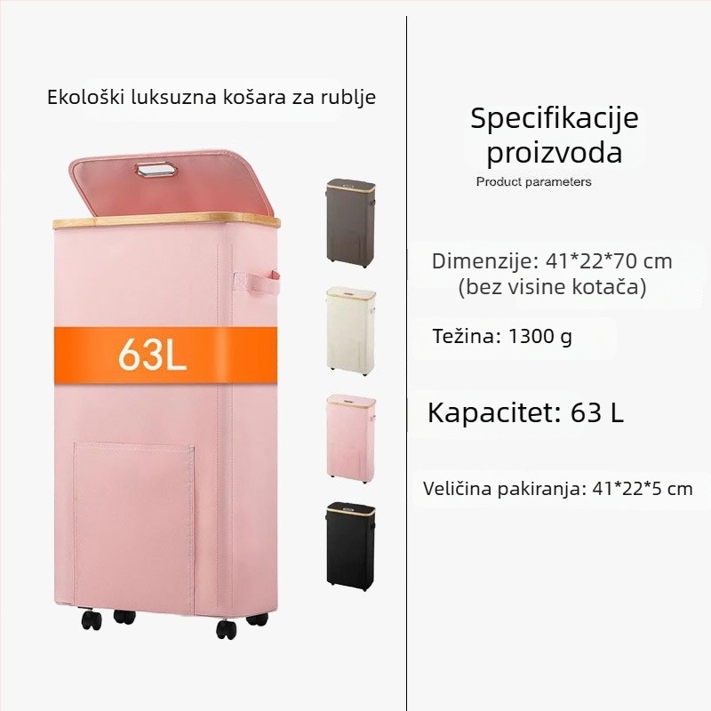 Sklopivi koš za rublje s kotačićima za kupaonicu, kompaktni spremnik za odlaganje odjeće i igračaka