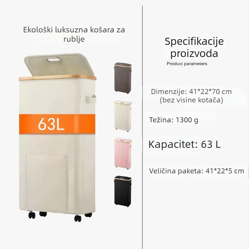 Sklopivi koš za rublje s kotačićima za kupaonicu, kompaktni spremnik za odlaganje odjeće i igračaka