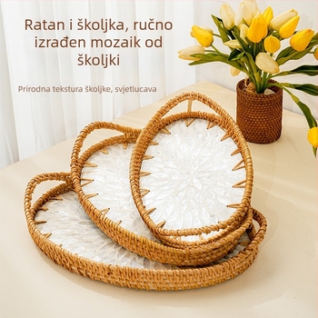 Ručni pleteni rotan košar od školjke, šarene boje, kružnog nordijskog stila, košara za voće i povrće, tacna za slatkiše