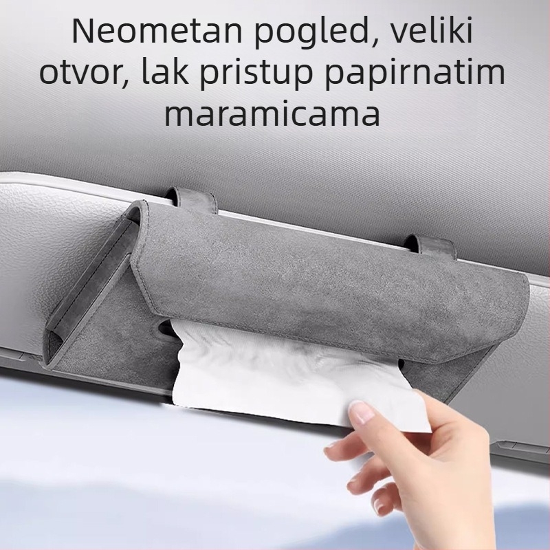 Kožna kutija za maramice automobila, viseća na viziru za sunce, unutarnje skladište maramica, dimenzije 24 x 13 x 3 cm