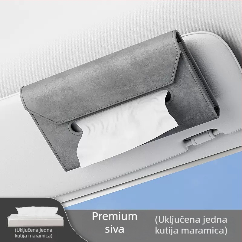 Kožna kutija za maramice automobila, viseća na viziru za sunce, unutarnje skladište maramica, dimenzije 24 x 13 x 3 cm