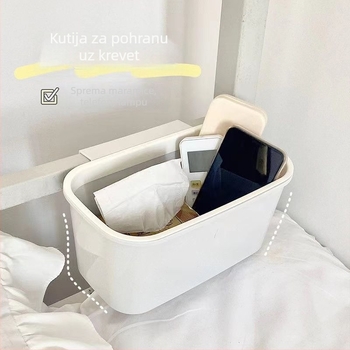 Zidni organizator uz krevet u stilu studentskog doma: viseća košarica za telefon, kutija za pohranu i kanta za smeće