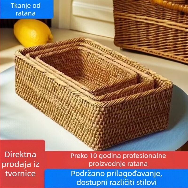 Vijetnamska ručno pletena korpa od rafije za skladištenje, stolni organizator za grickalice i kozmetiku, prirodni biljni materijal