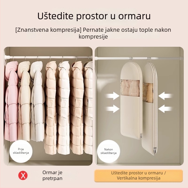 Vješena zaštitna vrećica za odjeću, kubičnog oblika, od netkanog materijala, s prozirnim panelom za garderobu