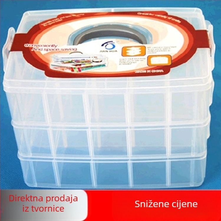 Trostruka prozirna plastična kutija za pohranu s pretincima za nakit, kozmetiku, igračke i modeli automobila
