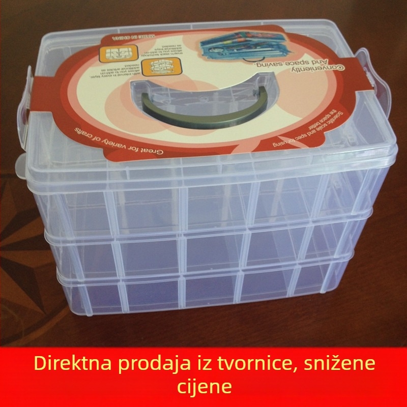 Trostruka prozirna plastična kutija za pohranu s pretincima za nakit, kozmetiku, igračke i modeli automobila