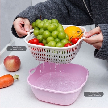 Dvostruki odvodni koš za pranje povrća i voća, plastični kuhinjski koš, višefunkcionalni kućni alat za čišćenje, debeo koš za povrće