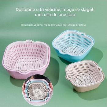 Dvostruki odvodni koš za pranje povrća i voća, plastični kuhinjski koš, višefunkcionalni kućni alat za čišćenje, debeo koš za povrće