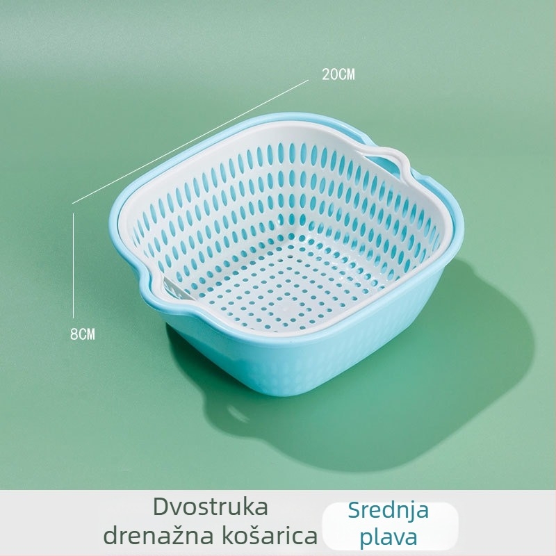 Dvostruki odvodni koš za pranje povrća i voća, plastični kuhinjski koš, višefunkcionalni kućni alat za čišćenje, debeo koš za povrće