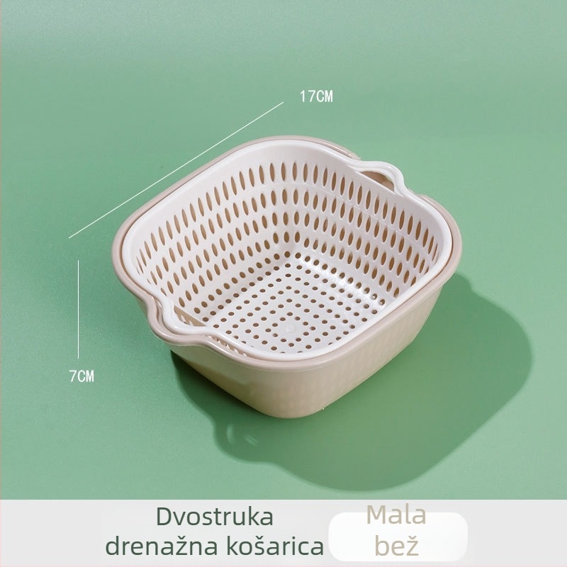 Dvostruki odvodni koš za pranje povrća i voća, plastični kuhinjski koš, višefunkcionalni kućni alat za čišćenje, debeo koš za povrće