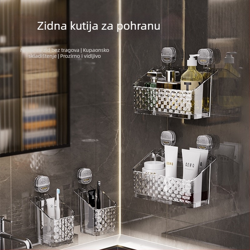 Zidni organizator za kupaonicu sa vakuumskim držačem, bez bušenja, za četkice za zube i čaše