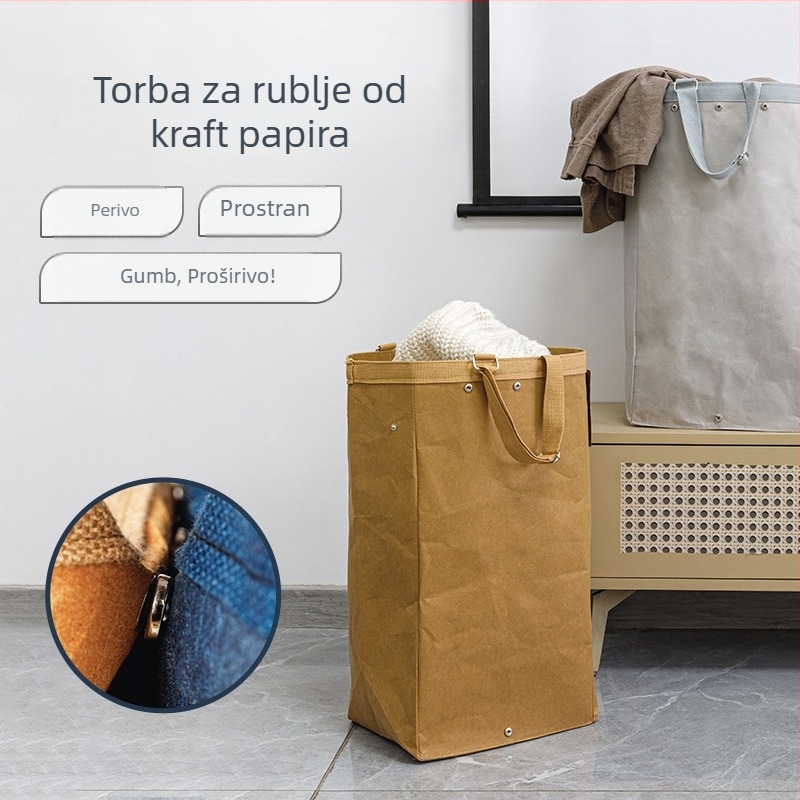 Biološki razgradiva Kraft papir torba za pohranu i koš za rublje, za spavaću sobu, odjeću i igračke