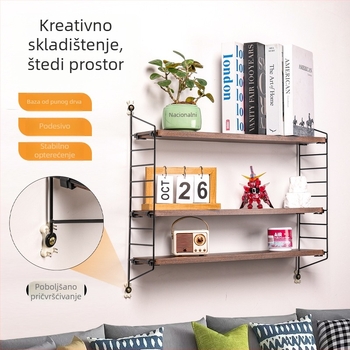 Zidni višenamjenski stalak od željeza i drveta, bez bušenja, s 3 etažama, za dnevni boravak, ured i kupaonicu