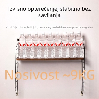 Zidni višenamjenski stalak od željeza i drveta, bez bušenja, s 3 etažama, za dnevni boravak, ured i kupaonicu