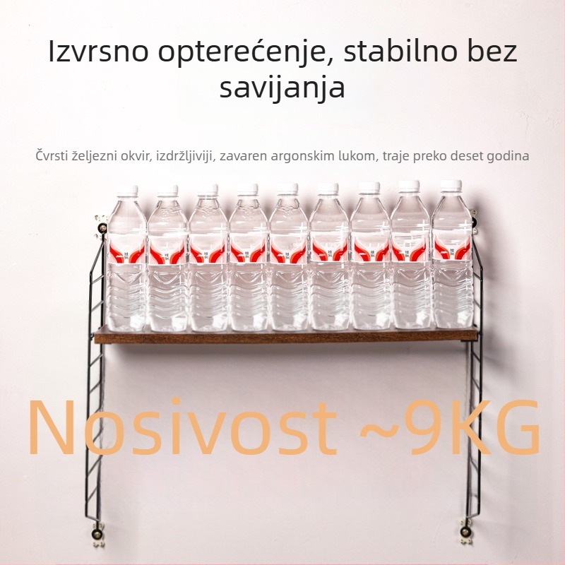 Zidni višenamjenski stalak od željeza i drveta, bez bušenja, s 3 etažama, za dnevni boravak, ured i kupaonicu